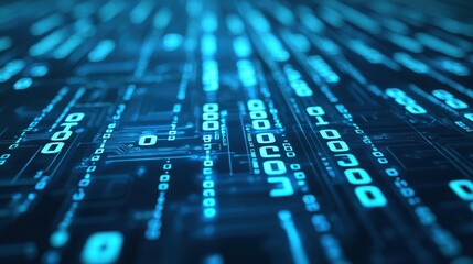 Abstract Digital Data Visualization with Blue Binary Code Background