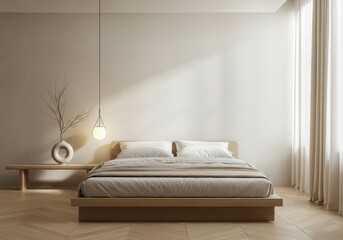 Modern bedroom interior with a minimalist design and natural light