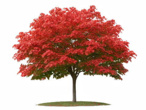 A large red tree stands alone in a field. The tree is bare of leaves, but its bright red color stands out against the white background. The tree appears to be a symbol of strength and resilience