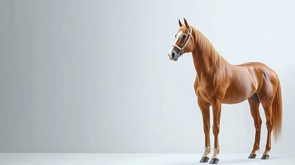 Obraz premium Realistic horse model standing gracefully on a minimalist white background for creative projects