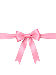 Elegant pink ribbon with a bow isolate on transparent background, png, cutout
