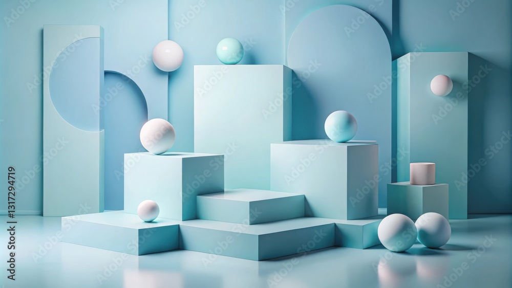 Poster abstract minimalist composition with geometric shapes and spheres