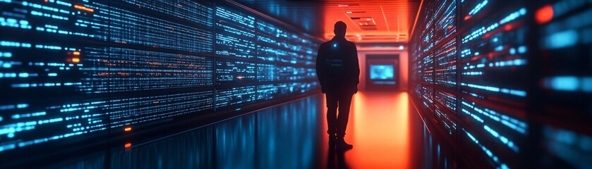 A futuristic AI research facility where a massive large language model constructs intricate machine learning models in real time.