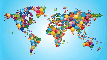 Obraz premium A Colorful World Map Composed of Overlapping Circles, Representing Global Interconnectivity and Diversity