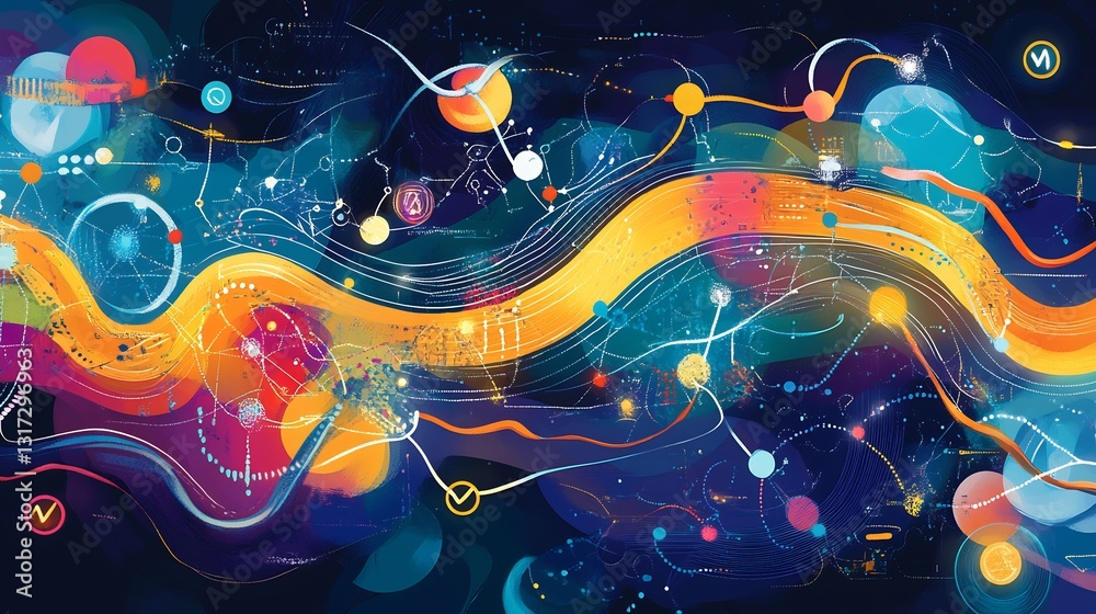 Aufkleber Abstract rendering of customer journeys featuring interconnected shapes flowing patterns endtoend experiences