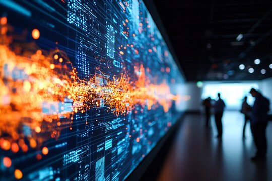 A high-tech control room where artificial intelligence predicts future trends, vast digital graphs and data streams projected in mid-air.