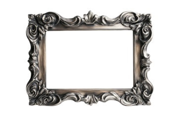 Elegant antique silver picture frame with intricate baroque-style detailing, featuring floral and scroll motifs. Perfect for vintage decor and classic artwork.