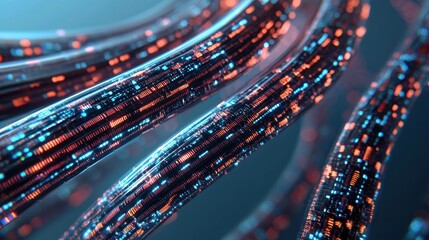 Abstract Colorful Digital Wires with Blue Red Light Reflections