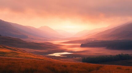 Obraz premium Majestic Sunrise over Misty Scottish Highlands