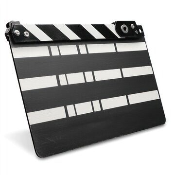 A classic film clapperboard used to mark the beginning of a scene in movie production.