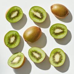 Fototapeta premium Healthy Green Kiwi Slices: Fresh Citrus Fruits Rich in Vitamin C for Nutritious Summer Breakfast and Vibrant Fruit Salad