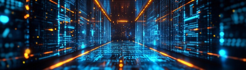 A futuristic AI research facility where a large language model optimizes itself using advanced machine learning techniques.