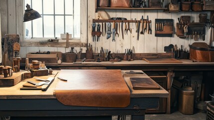 Vintage Vintage Leatherworking Scene Bench Tools Crisp