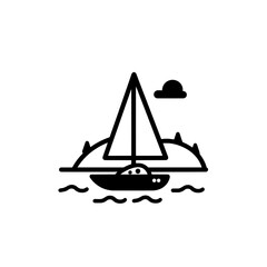 Sailing across tranquil waters under a gently clouded sky near a serene island landscape in a minimalist style