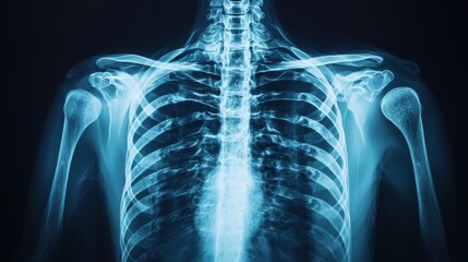 Detailed X-ray Image of Human Thorax and Spine in Medical Context