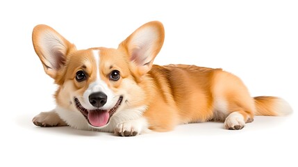 Happy Corgi Dog Lying Down with Ears Up and Relaxed Expression