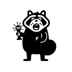 Naklejka premium Energetic raccoon character holding microphone ready to perform in a fun and lively setting