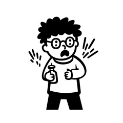 Surprised boy holding a potion with excitement in a playful vector design