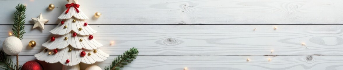 Fototapeta premium Whitewashed wood Christmas tree, rustic wood backdrop, vintage, holiday decor, wood