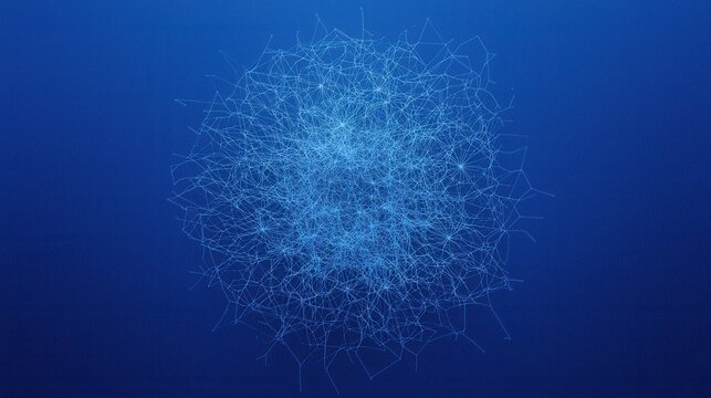 Abstract Blue Network with Connected Nodes and Lines on Dark Background