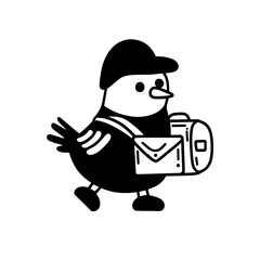 Fototapeta premium Charming bird character with a satchel embarking on an adventurous journey in a whimsical landscape filled with inspiration