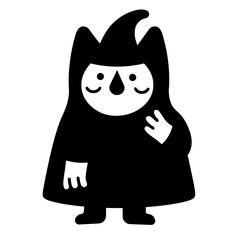 Obraz premium Whimsical character with pointed hood and friendly expression in black vector design ready for creative projects