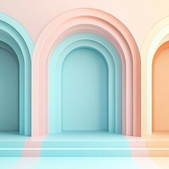 A minimalist composition featuring archways in soft pastel colors, ideal for backgrounds in design projects, social media, or marketing materials conveying a modern and serene aesthetic,