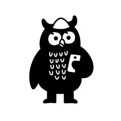 Charming cartoon owl holding a phone while wearing a cap in a whimsical design showcasing playful character