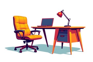 Modern Office Desk and Chair Illustration for Workspace Design