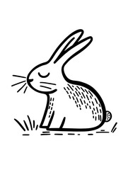 Obraz premium Charming vector illustration of a peaceful rabbit resting in a grassy field under the serene sun