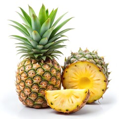 Isolated pineapple with slice and background white