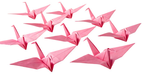 Pink Origami Cranes on White