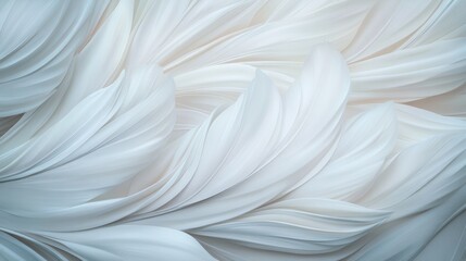A serene composition of flowing white leaves creates an elegant backdrop, ideal for wellness projects, beauty branding, or nature-themed designs, Its soft textures enhance tranquility and freshness,
