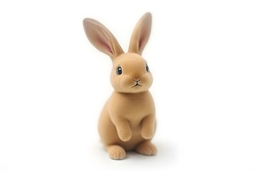 Fototapeta premium Cute Little Beige Easter Bunny Figurine Isolated on White Background