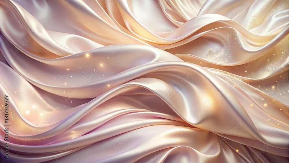 Poster a smooth, luxurious drape of soft satin fabric with a glimmering golden texture, shimmering light re