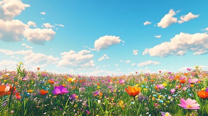 Fototapeta premium Spring meadow with vibrant blooms