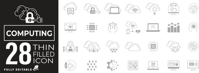 Web Server and Cloud Technology Icons: Data, Network, Hosting, Security, Digital Services. Vector Illustration