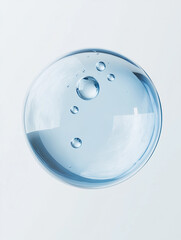 transparent glass sphere, molecules ball with water, glass bubbles, cosmetic moisturizing water molecules,luxury, Cosmetic essence, liquid oil foam, glass texture, 3D rendering