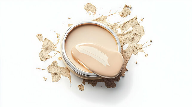 Beige Foundation Cream Spilled On White Background