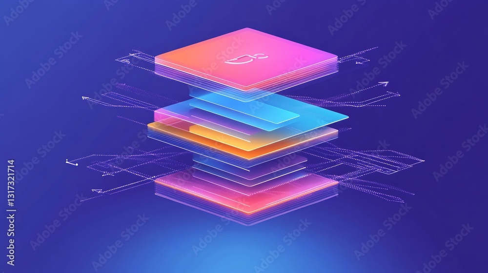 Poster Abstract rendering of search engine optimization symbolic arrows layered nodes representing digital visibility and ranking
