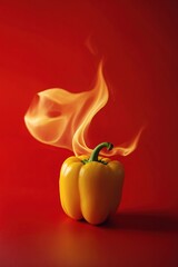 Chili pepper red on fire, burning pepper, hot pepper, on a red and black wall
