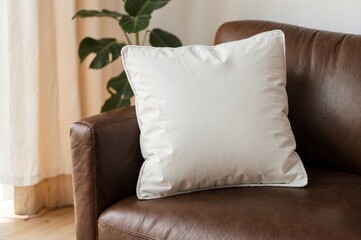 White cushion on a leather couch