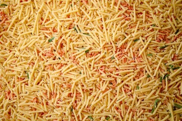 Colorful dry pasta sticks top view. AI generated