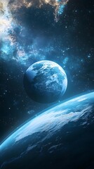 Obraz premium 78. A deep blue planet in the far reaches of the solar system with vast, icy plains and distant auroras