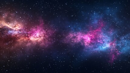 Naklejka premium Vibrant cosmic nebula, swirling clouds of purple and blue hues, celestial beauty highlighting the vastness of space.