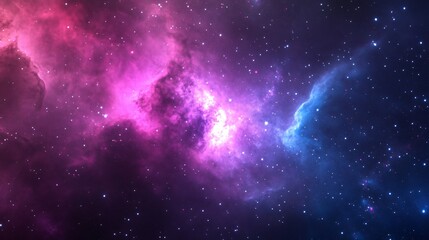 Naklejka premium Colorful cosmic nebula, vibrant purple and blue swirling gases in deep space, perfect for sci-fi themes or digital art projects.
