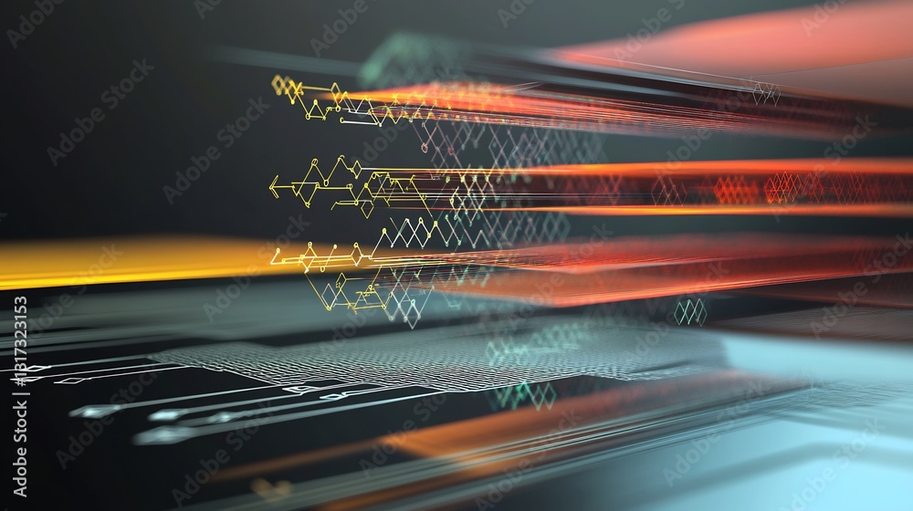 Aufkleber Abstract rendering of search engine optimization symbolic arrows layered nodes representing digital visibility and ranking