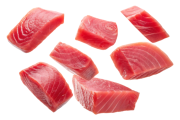 raw tuna pieces, fresh fish