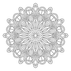 A line art mandala design illustration of a coloring page 