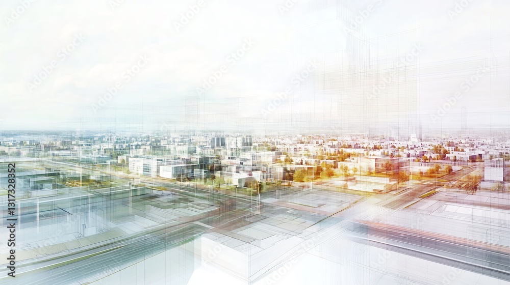 Poster Abstract rendering of urban planning layered geometric line representing road building open space